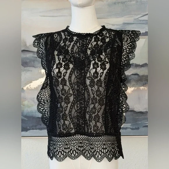 NWT Zara Black Lace Top - Picture 1 of 16